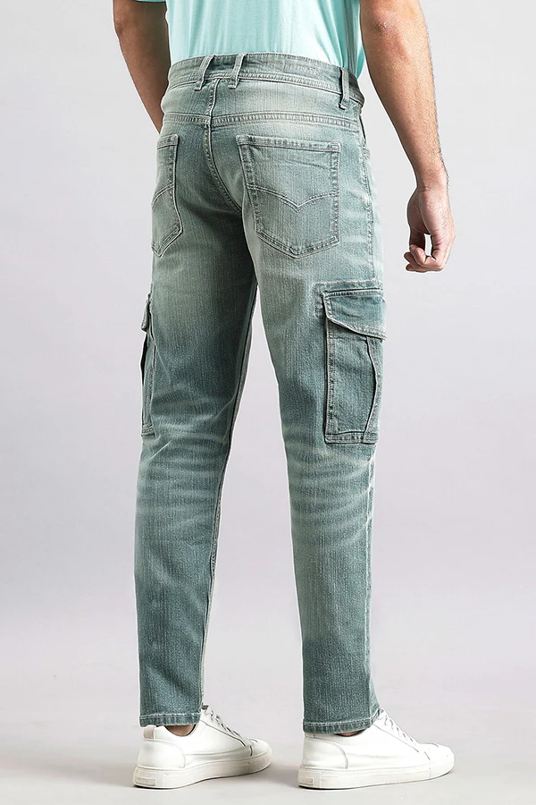 Lt Petrol Regular Fit Denim Cargo Pant - Image 4