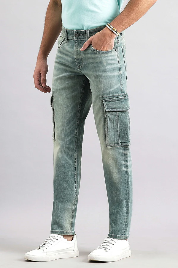 Lt Petrol Regular Fit Denim Cargo Pant - Image 5