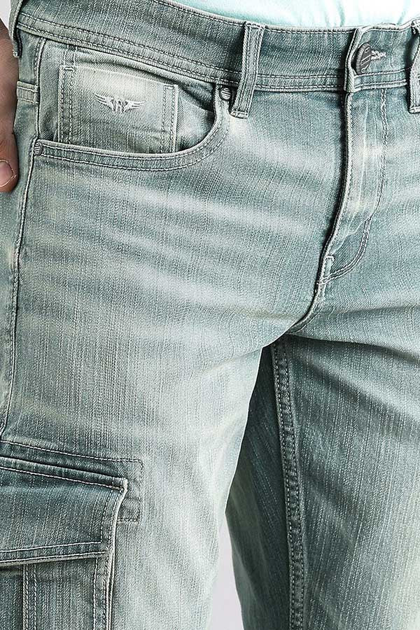 Lt Petrol Regular Fit Denim Cargo Pant - Image 6