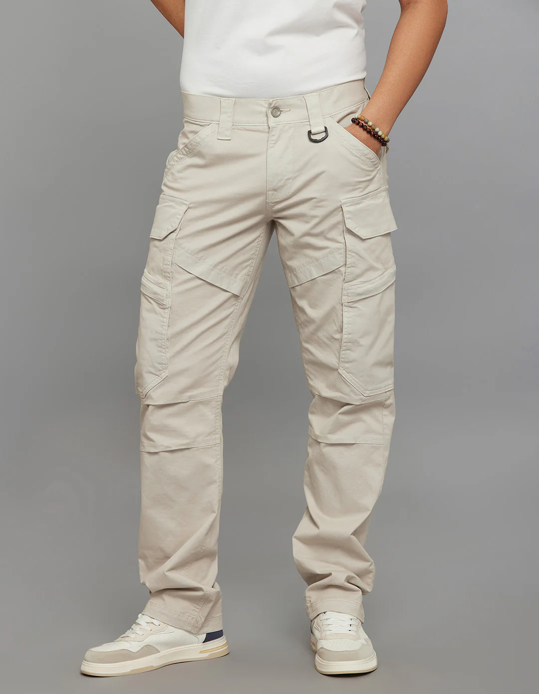 Lt Sand Comfort Straight Fit Stretch Cargo Pants - Image 3