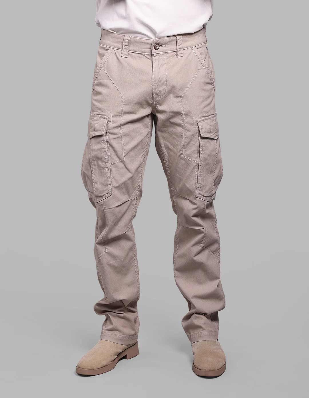 Lt Stone Comfort Straight Fit Stretch Cargo Pants