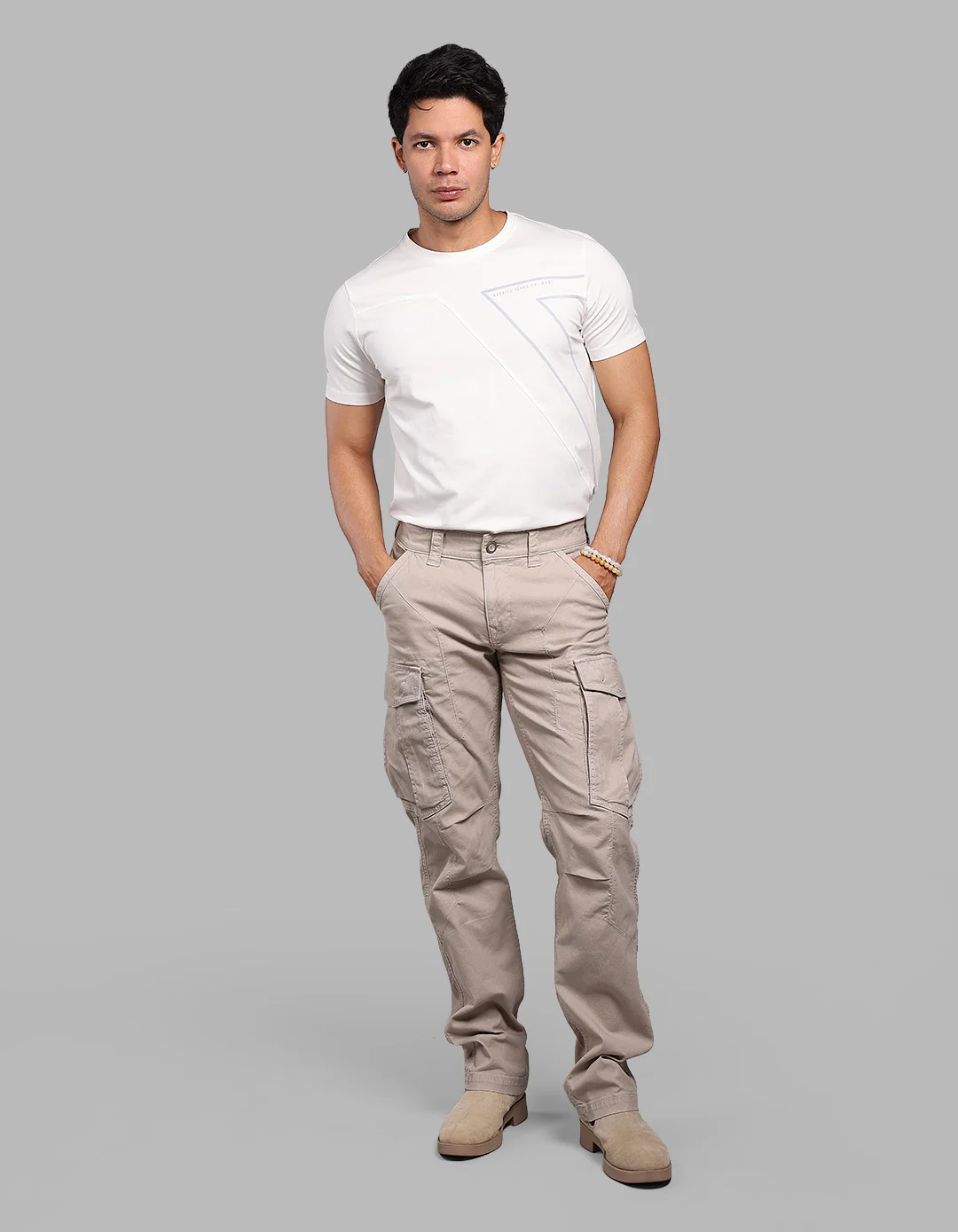 Lt Stone Comfort Straight Fit Stretch Cargo Pants - Image 2