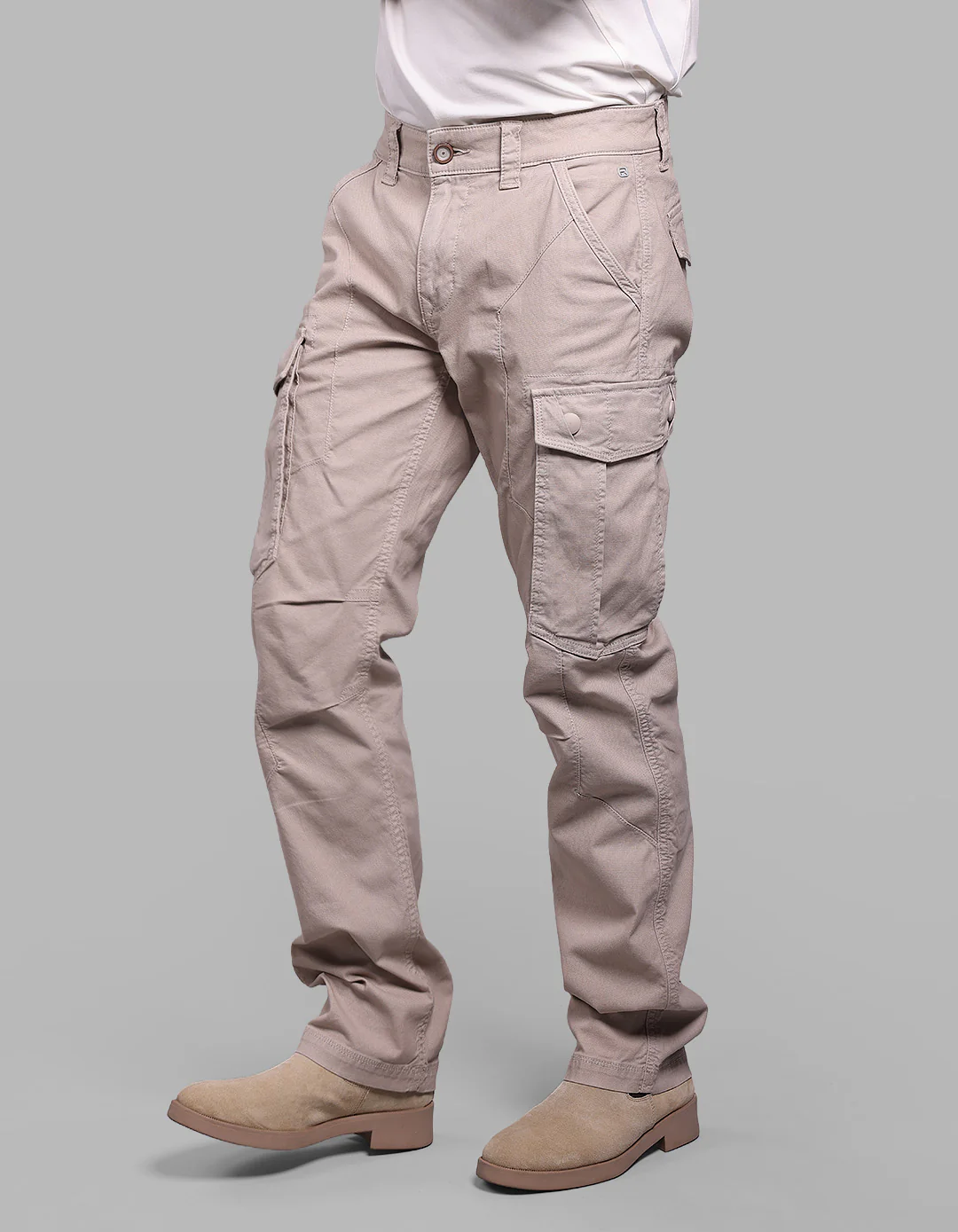 Lt Stone Comfort Straight Fit Stretch Cargo Pants - Image 3