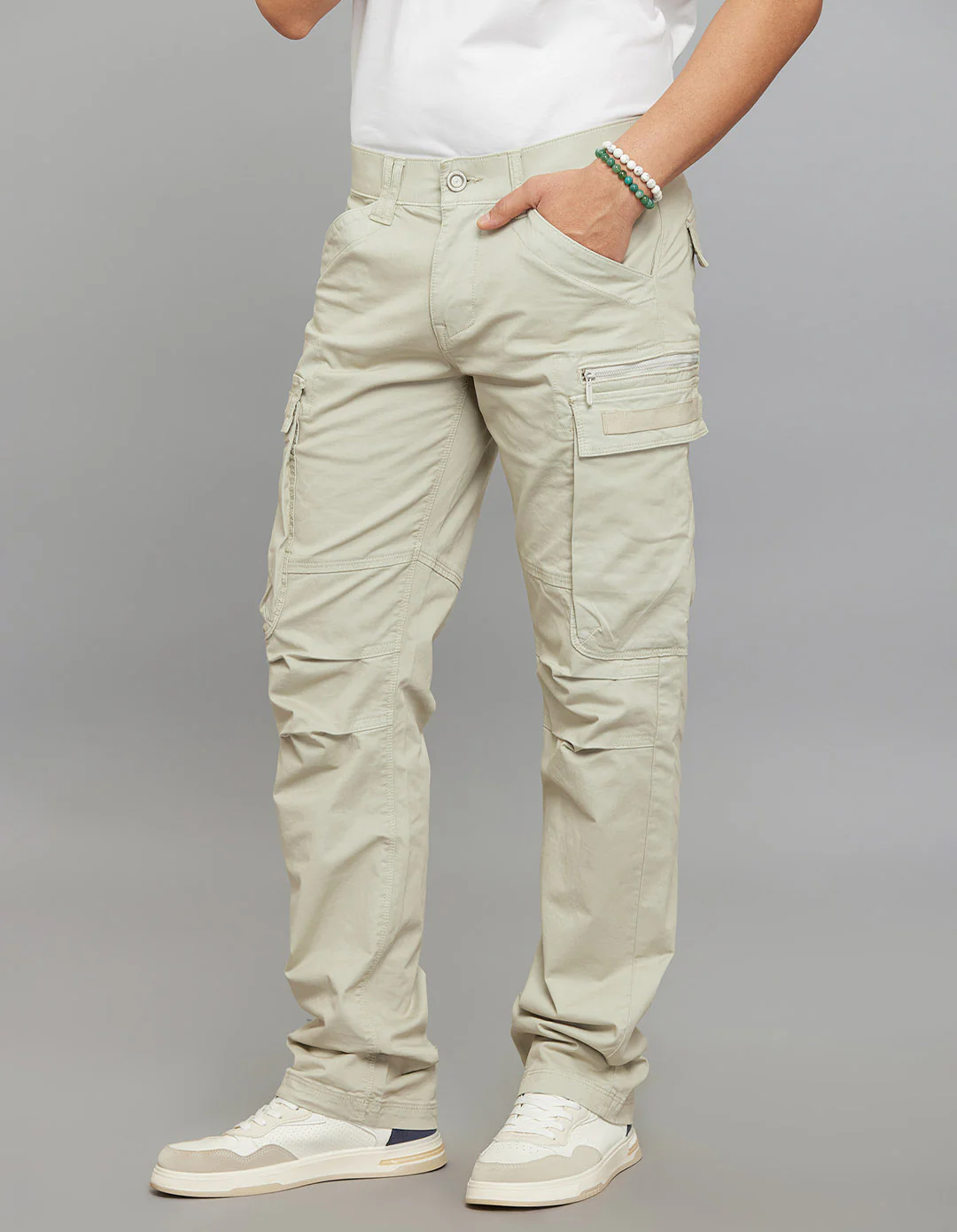 Lt Stone Comfort Straight Fit Stretch Cargo Pants - Image 3