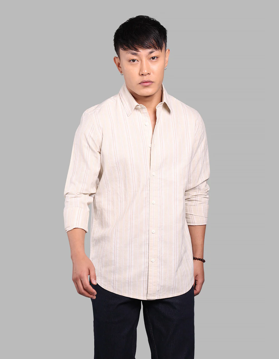 Lt Yellow 100% Cotton Full Sleeve Stripe Shirt