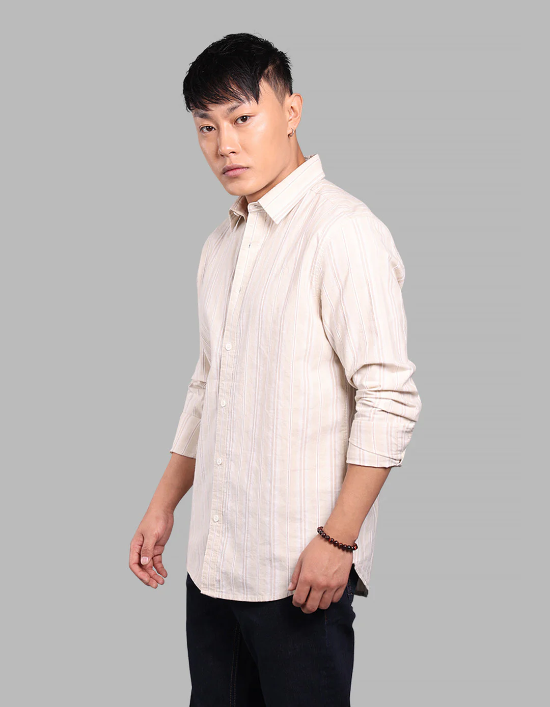 Lt Yellow 100% Cotton Full Sleeve Stripe Shirt - Image 4