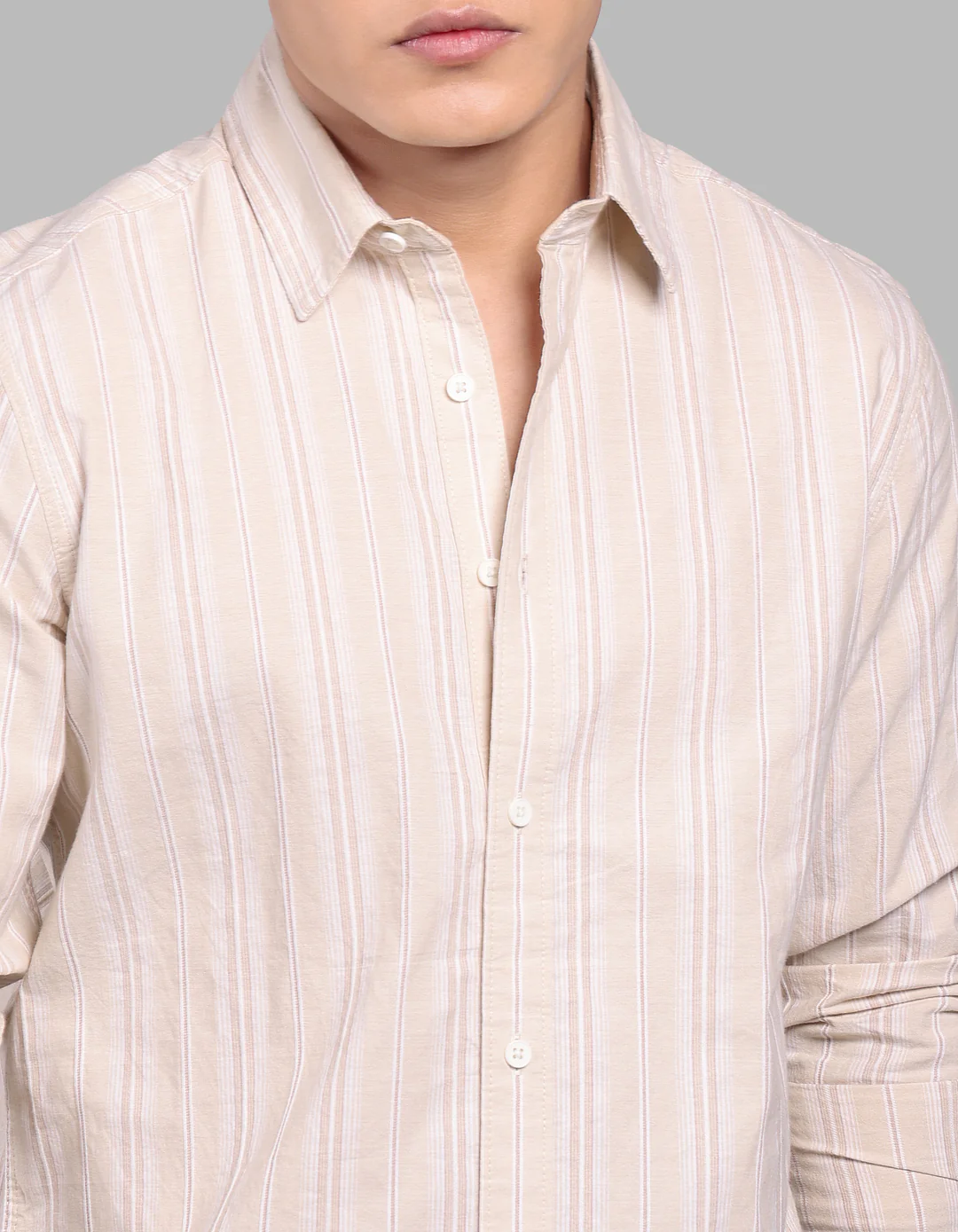 Lt Yellow 100% Cotton Full Sleeve Stripe Shirt - Image 7