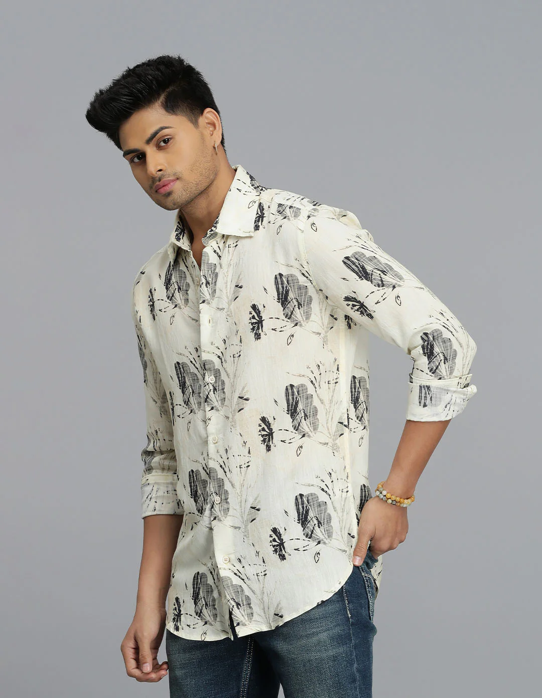 Lt Yellow Full Sleeves Printed Shirt - Image 3