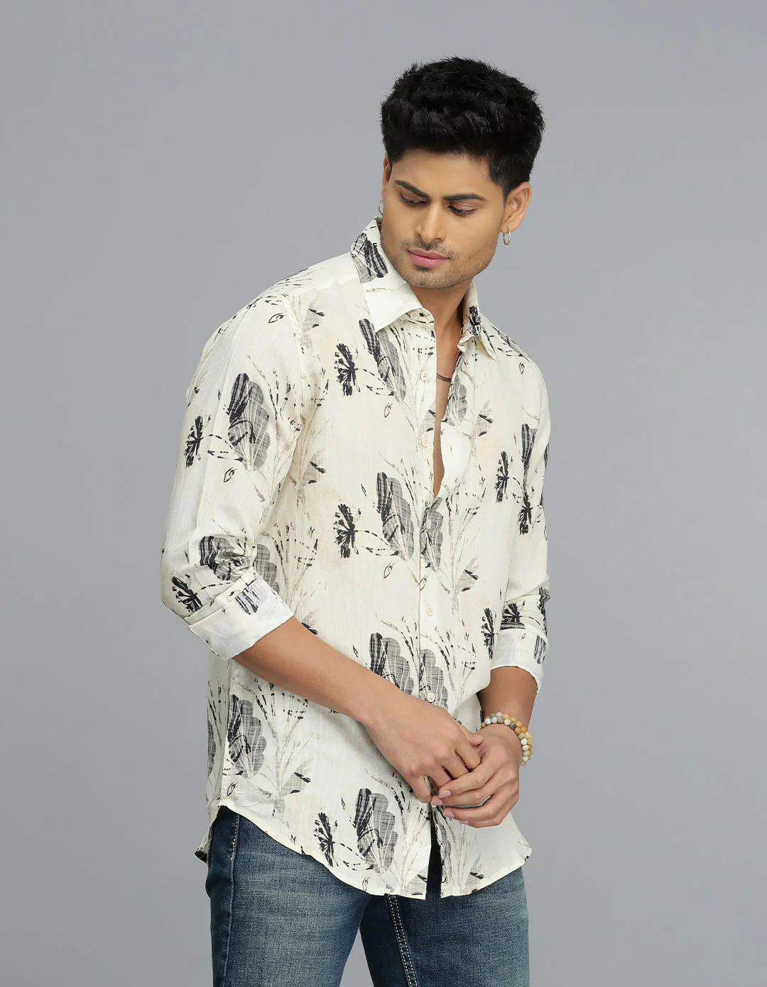 Lt Yellow Full Sleeves Printed Shirt - Image 4