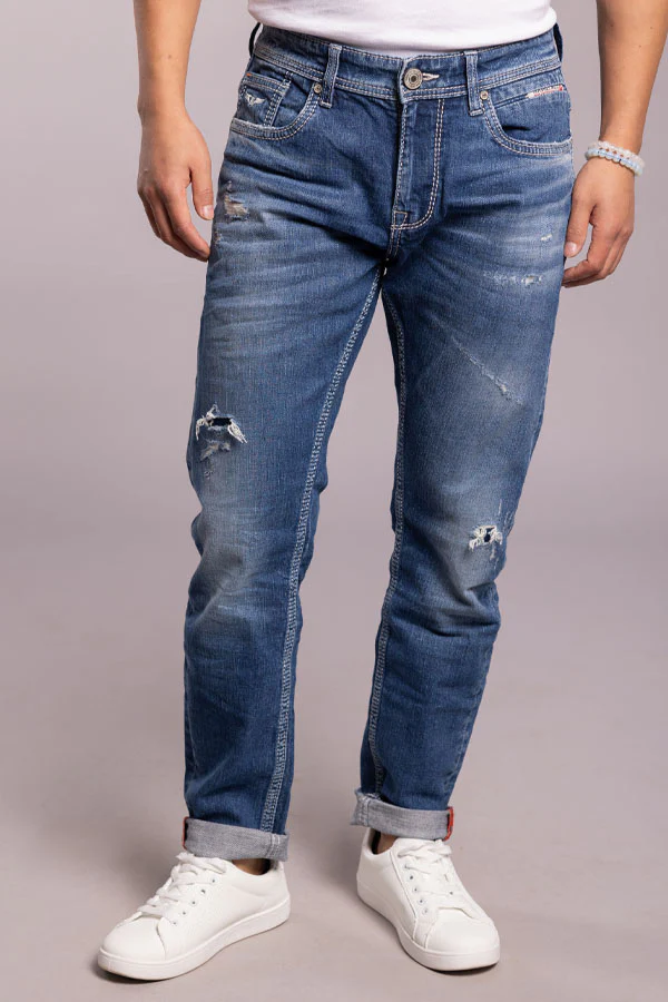 Med Blue 5 Pocket Low-Rise Ankle Length Jeans