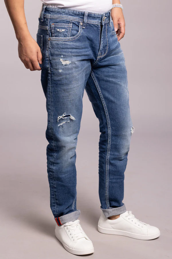 Med Blue 5 Pocket Low-Rise Ankle Length Jeans - Image 4