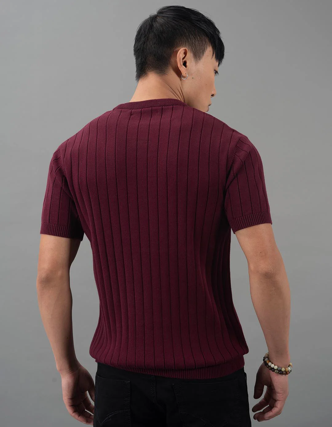 Maroon Round Neck Flatknit Tee - Image 4