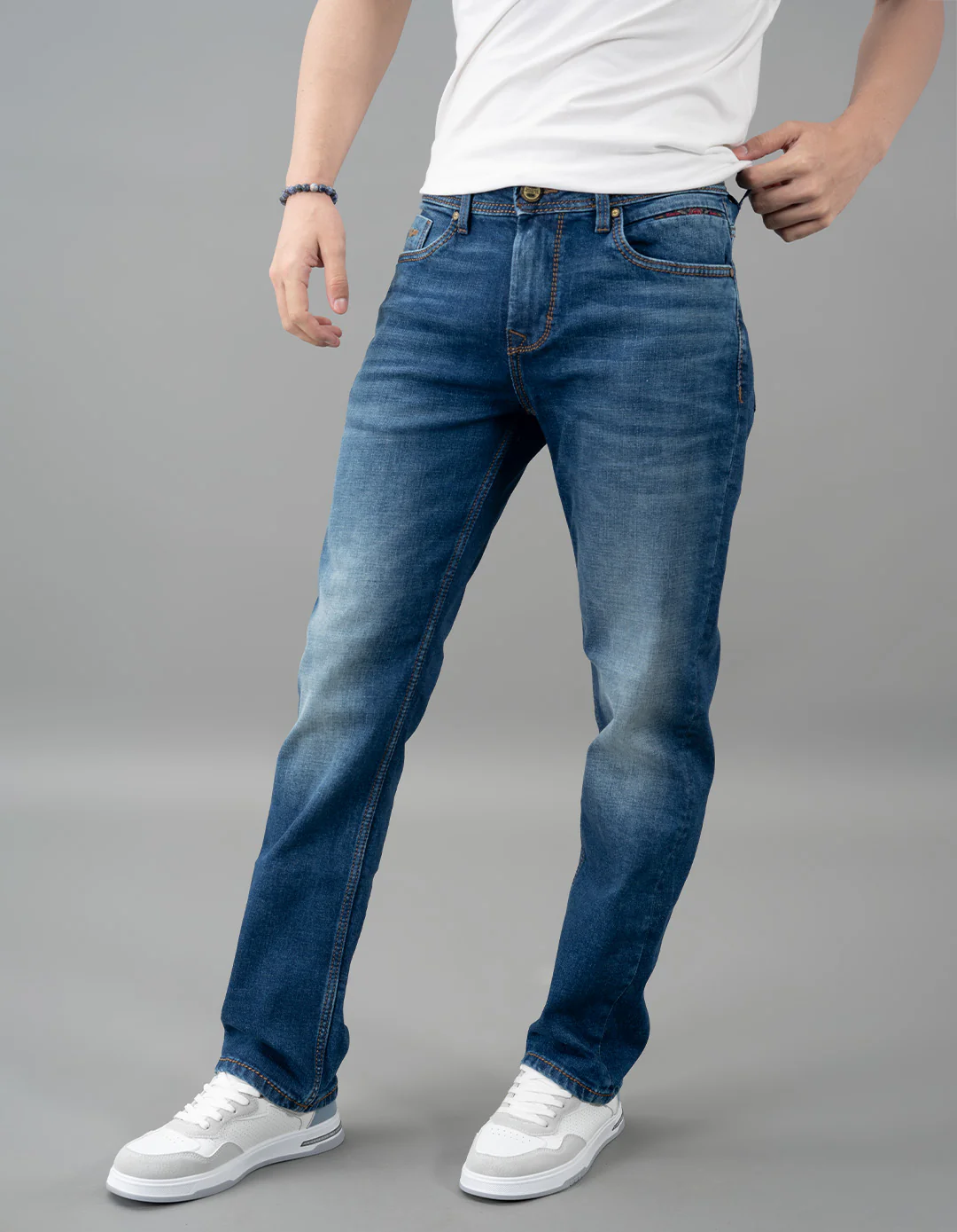 Med Blue 5 Pocket Midrise, Comfort And Straight Fit Jeans - Image 3