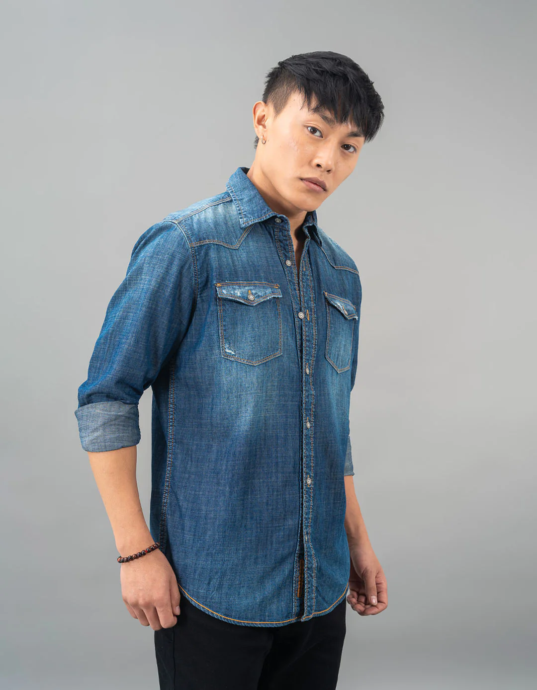 Med Blue Full Sleeve Denim Shirt - Image 5
