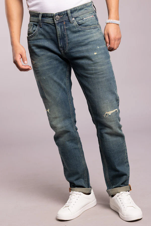 Med Blue 5 Pocket Low-Rise Ankle Length Jeans
