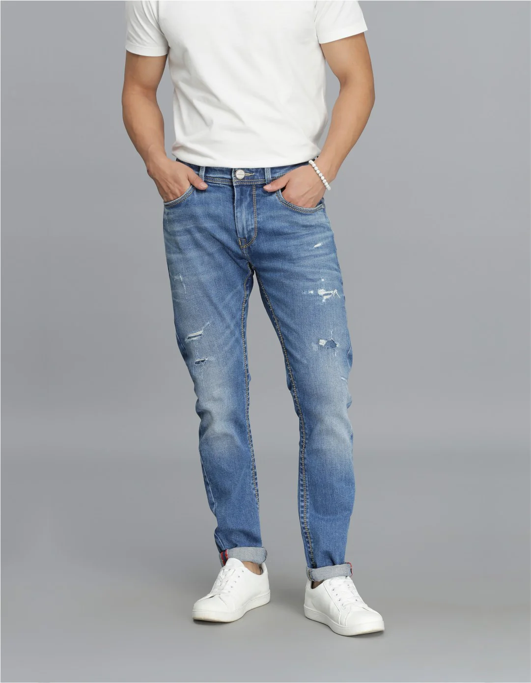 Med Blue 5 Pocket Low-Rise Ankle Length jeans