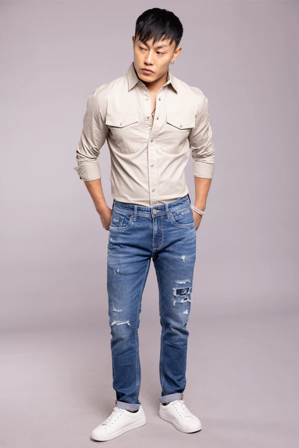 Med Blue 5 Pocket Low-Rise Ankle Length Jeans - Image 3