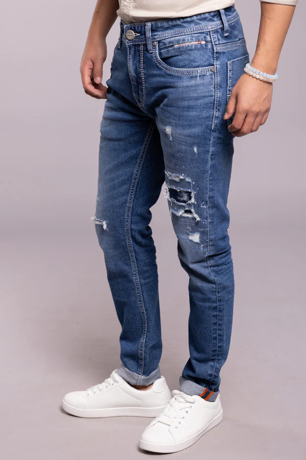 Med Blue 5 Pocket Low-Rise Ankle Length Jeans - Image 4