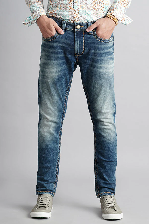 Med Blue 5 Pocket Low-Rise Ankle Length Jeans