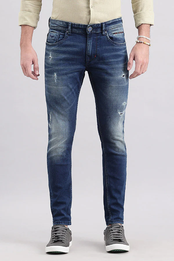 Med Blue 5 Pocket Low-Rise Ankle Length Jeans