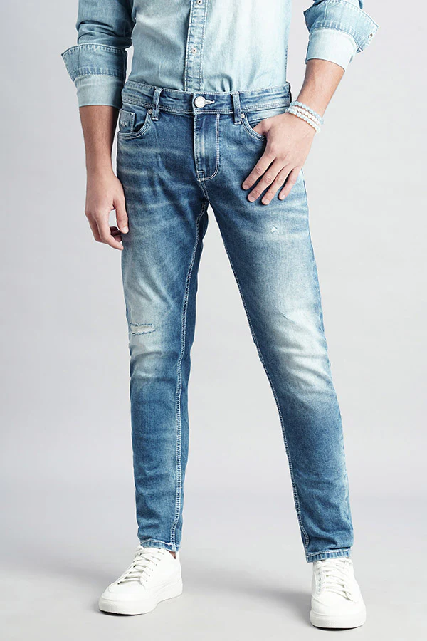 Med Blue 5 Pocket Low-Rise Ankle Length Jeans