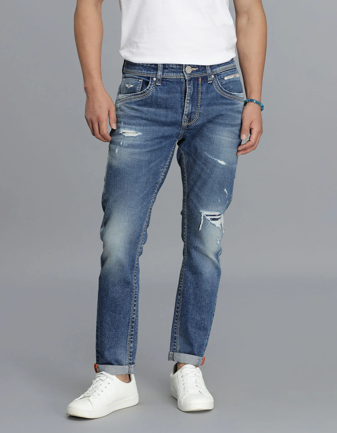 Med Blue 5 Pocket Low-Rise Ankle Length jeans