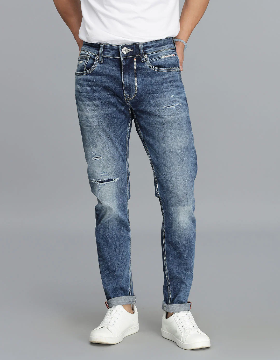Med Blue 5 Pocket Low-Rise Ankle Length jeans