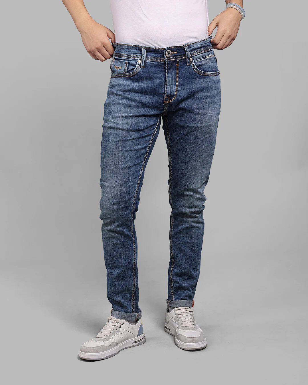 Med Blue 5 Pocket Low-Rise Ankle Length Stretch Jeans