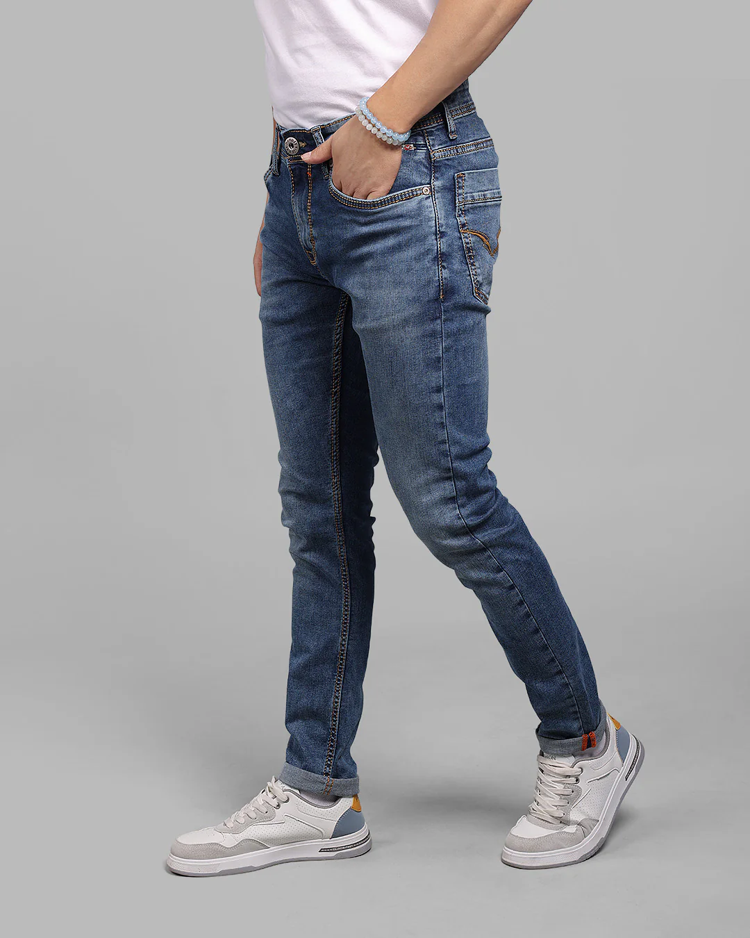 Med Blue 5 Pocket Low-Rise Ankle Length Stretch Jeans - Image 3