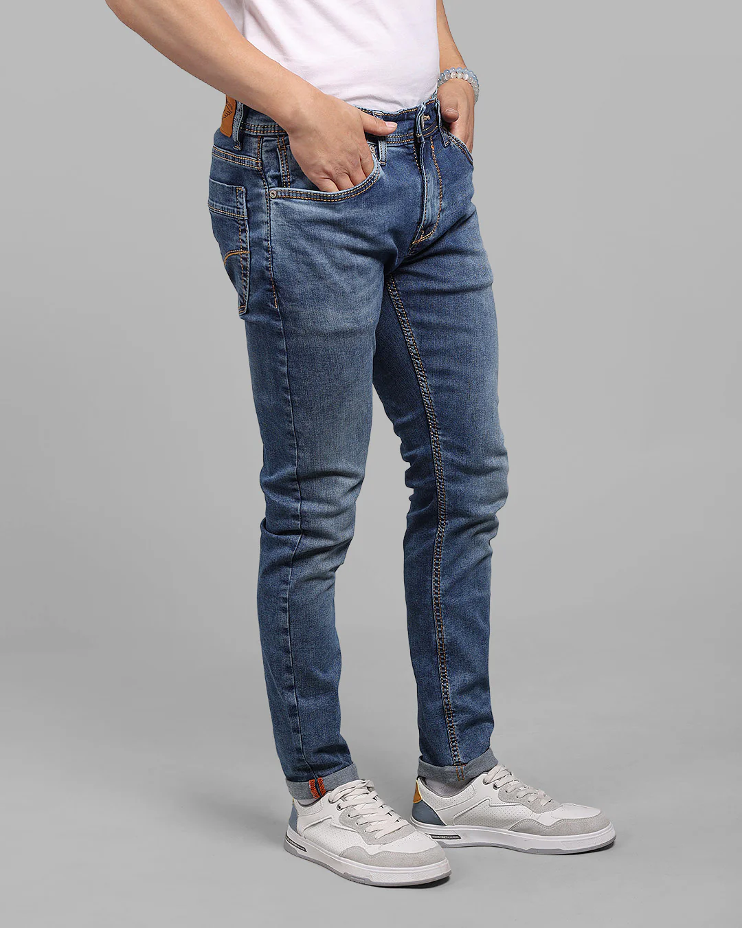 Med Blue 5 Pocket Low-Rise Ankle Length Stretch Jeans - Image 4