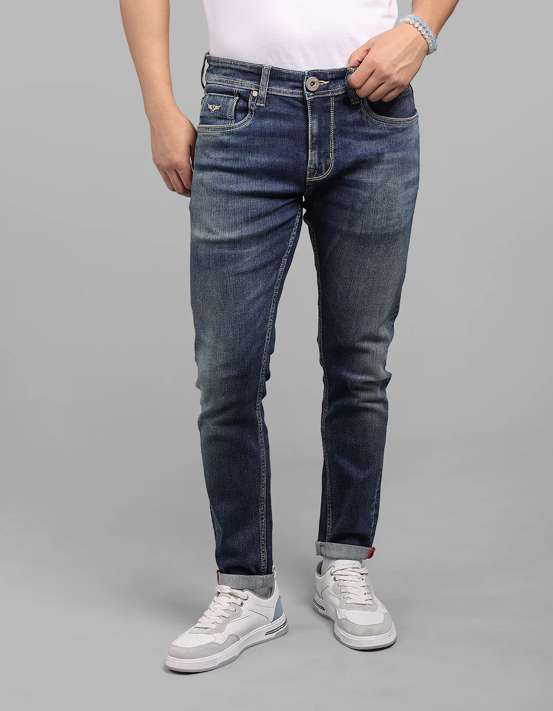 Med Blue 5 Pocket Low-Rise Ankle Length Stretch Jeans