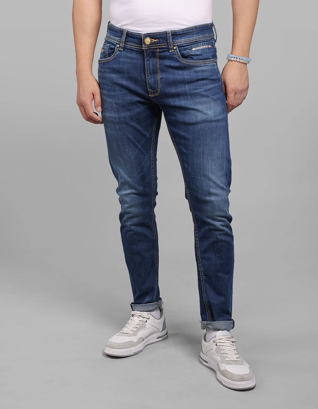 Med Blue 5 Pocket Low-Rise Ankle Length Stretch Jeans