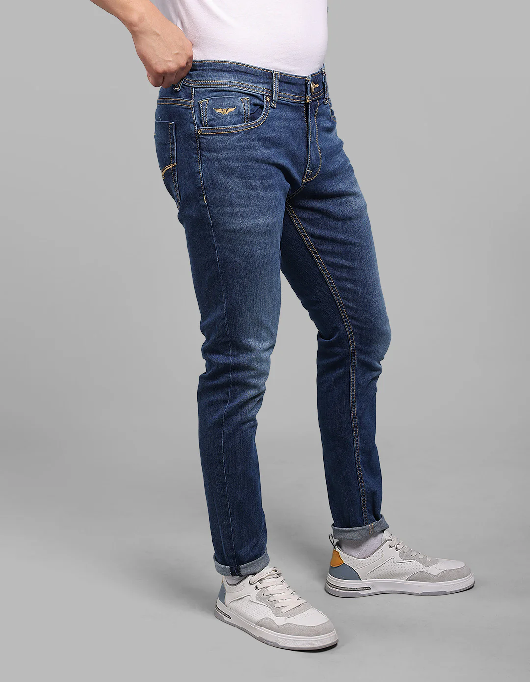 Med Blue 5 Pocket Low-Rise Ankle Length Stretch Jeans - Image 4