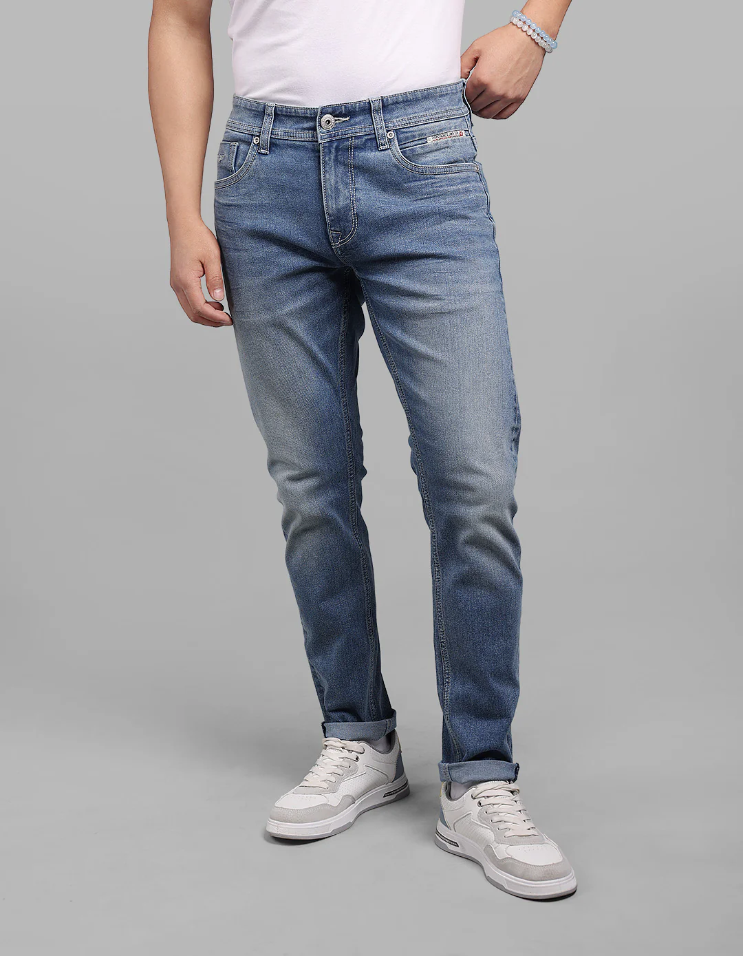 Med Blue 5 Pocket Low-Rise Ankle Length Stretch Jeans