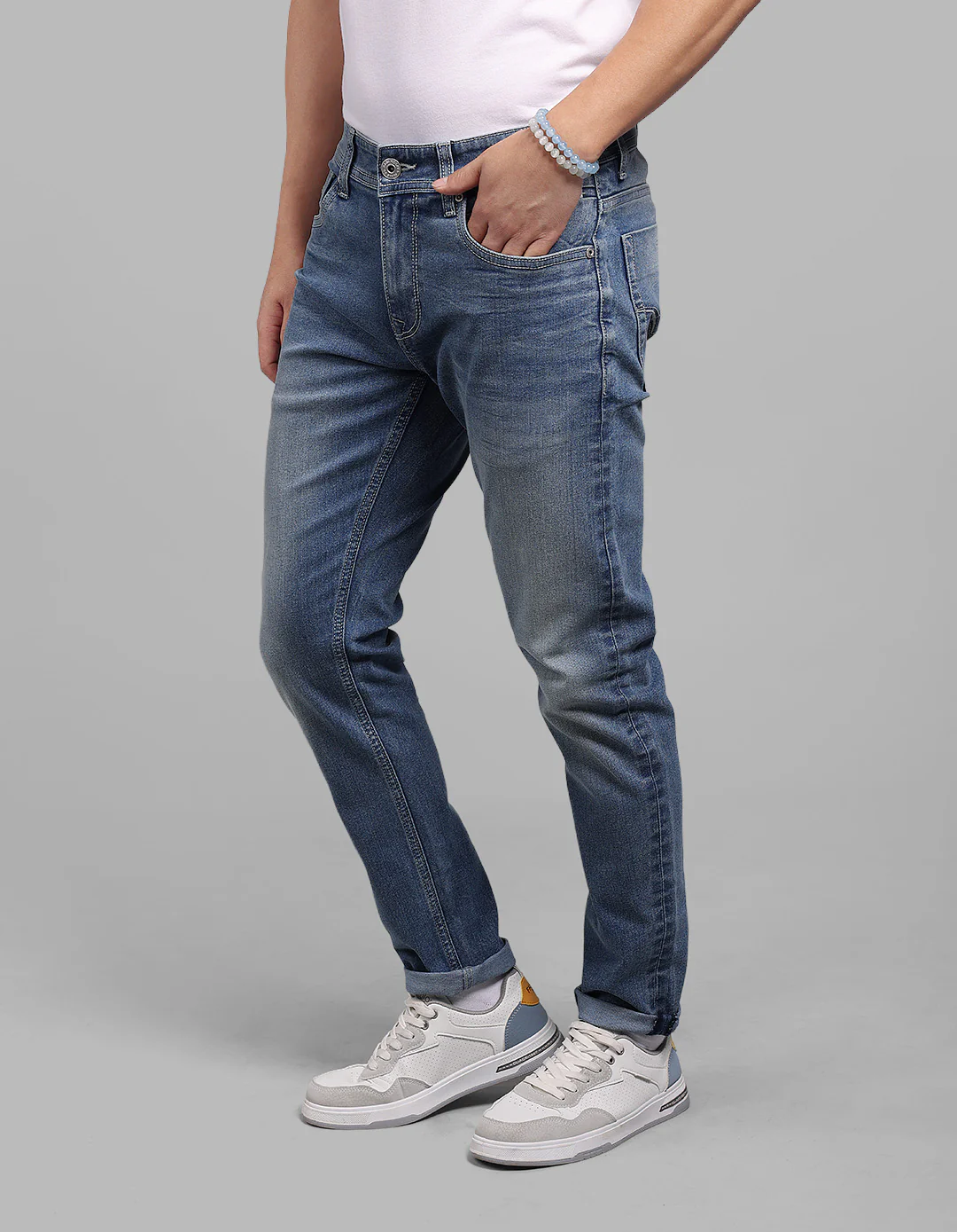 Med Blue 5 Pocket Low-Rise Ankle Length Stretch Jeans - Image 3