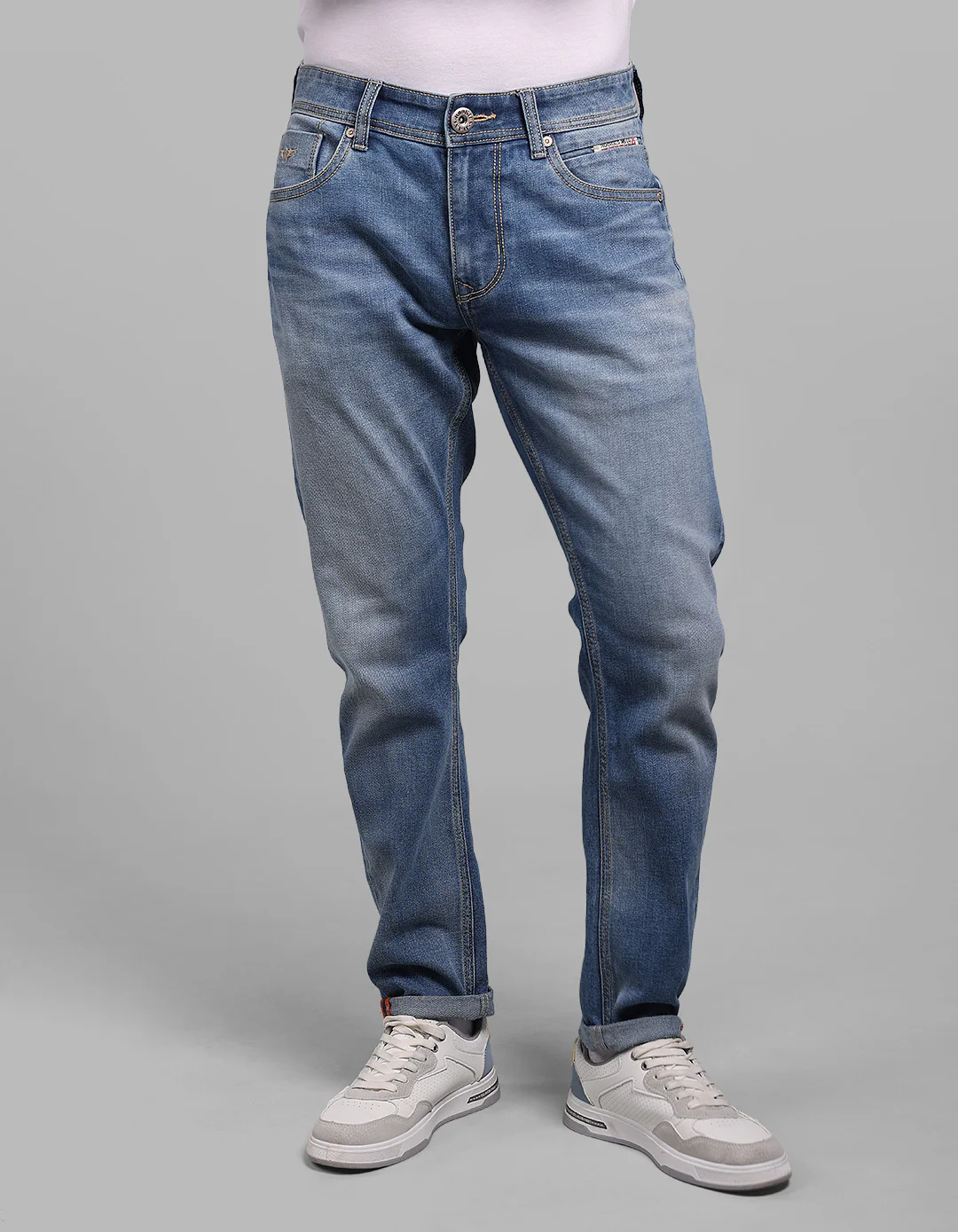 Med Blue 5 Pocket Low-Rise Ankle Length Stretch Jeans