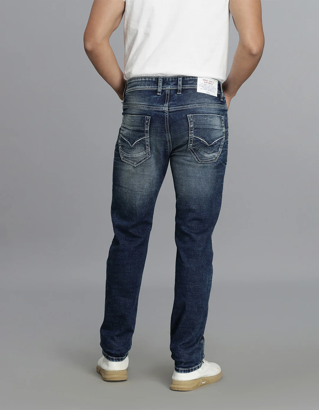 Med Blue 5 Pocket Mid-Rise Slim Straight Fit Jeans - Image 5