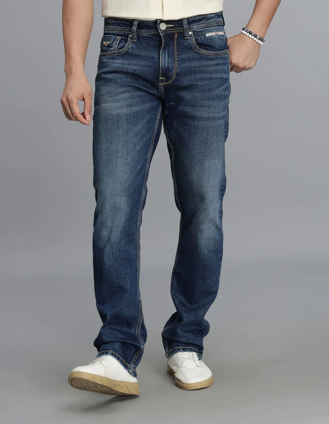 Med Blue 5 Pocket Mid-Rise Slim Straight Fit jeans - Image 2