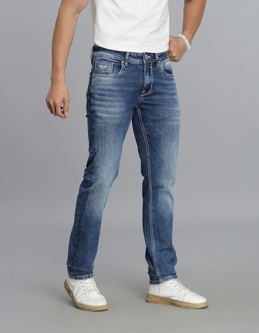 Med Blue 5 Pocket Mid-Rise Slim Straight Fit jeans - Image 5