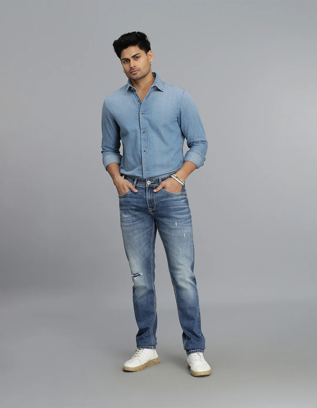 Med Blue 5 Pocket Mid-Rise Slim Straight Fit jeans - Image 2