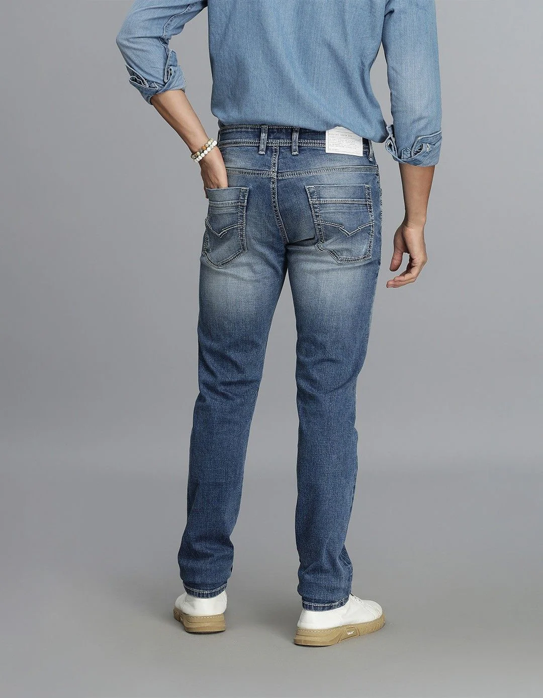 Med Blue 5 Pocket Mid-Rise Slim Straight Fit jeans - Image 5