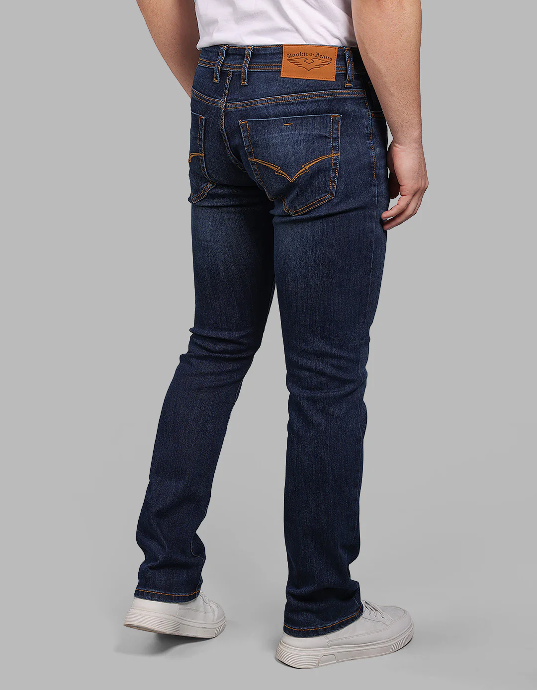 Med Blue 5 Pocket Mid-Rise Slim Straight Fit Stretch Jeans - Image 5