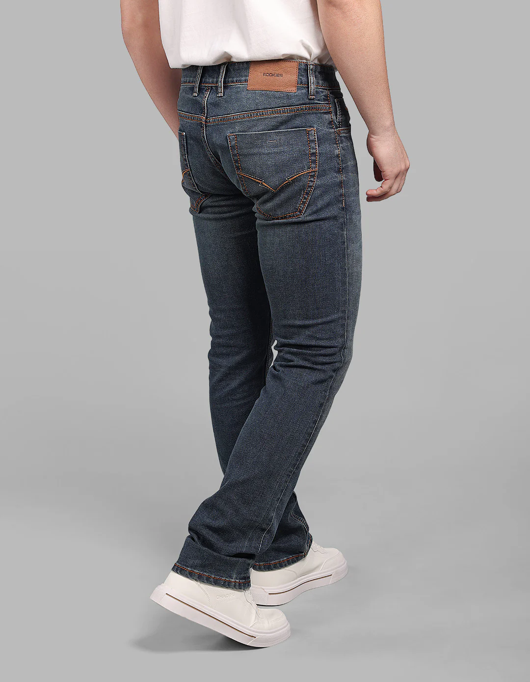 Med Blue 5 Pocket Mid-Rise Slim Straight Fit Stretch Jeans - Image 5