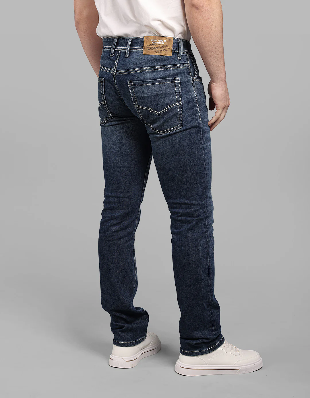 Med Blue 5 Pocket Mid-Rise Slim Straight Fit Stretch Jeans - Image 6