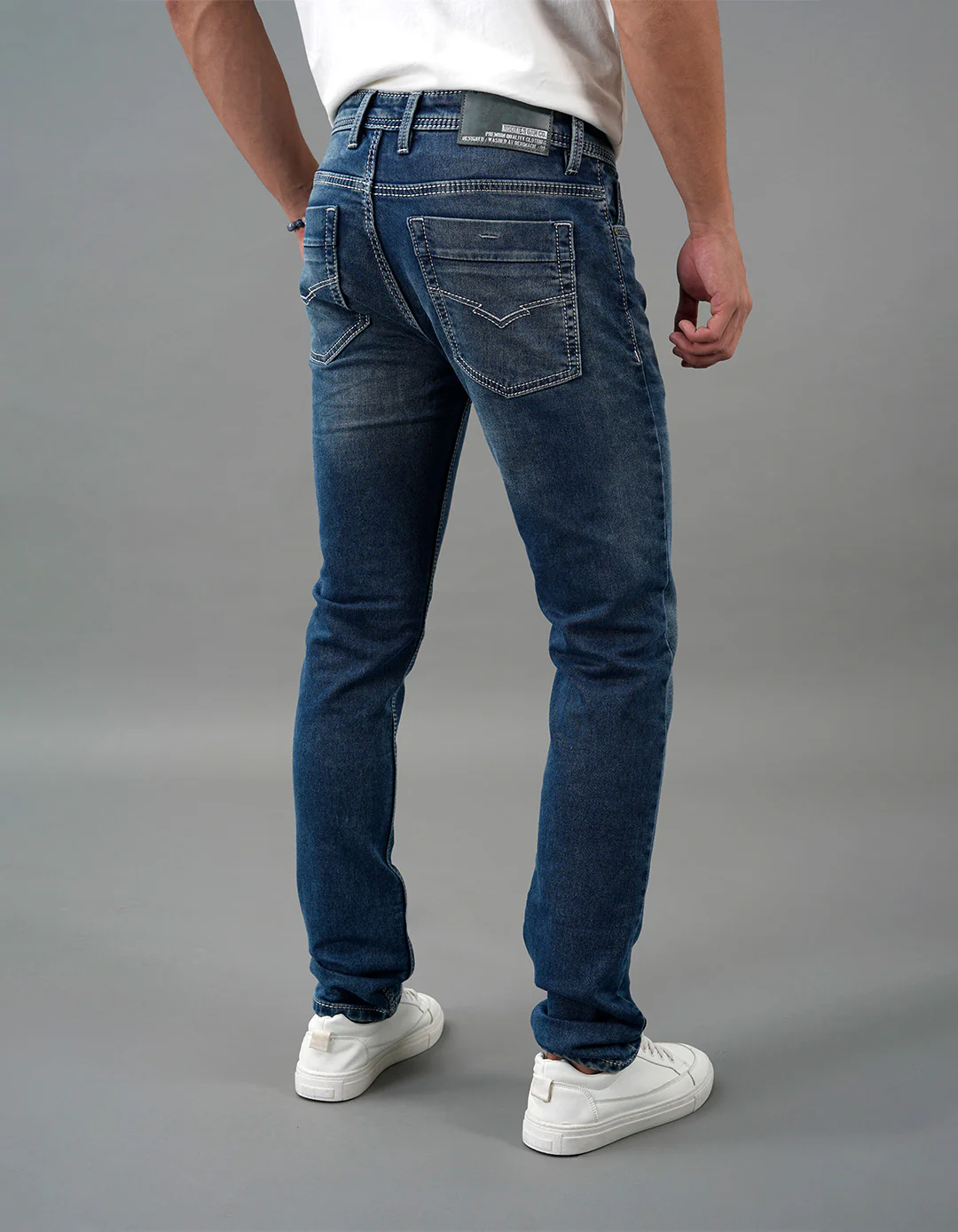 Med Blue 5 Pocket Mid-Rise Slim Straight Fit Jeans - Image 5
