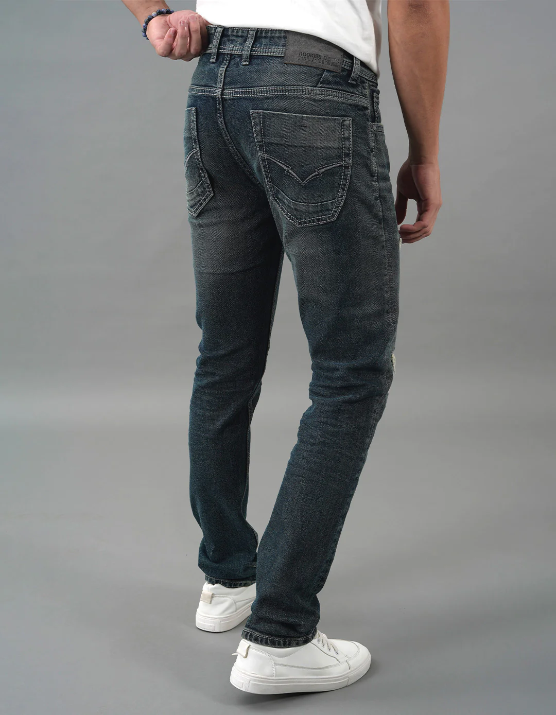 Med Blue 5 Pocket Mid-Rise Slim Straight Fit Jeans - Image 5
