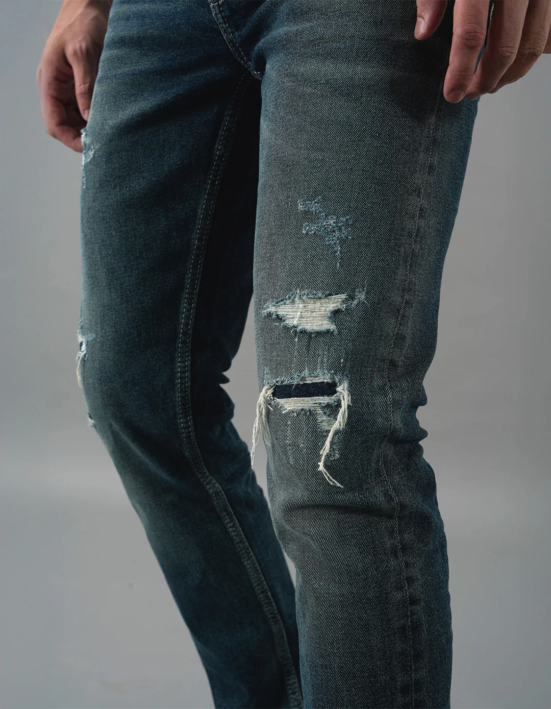 Med Blue 5 Pocket Mid-Rise Slim Straight Fit Jeans - Image 6