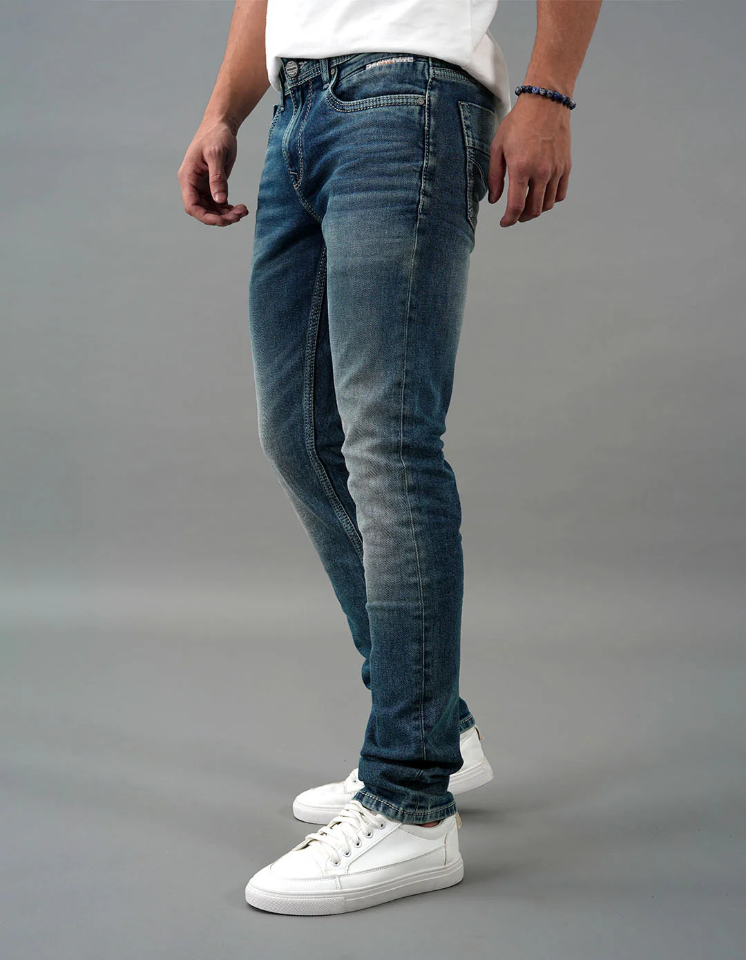 Med Blue 5 Pocket Mid-Rise Slim Straight Fit Jeans - Image 2