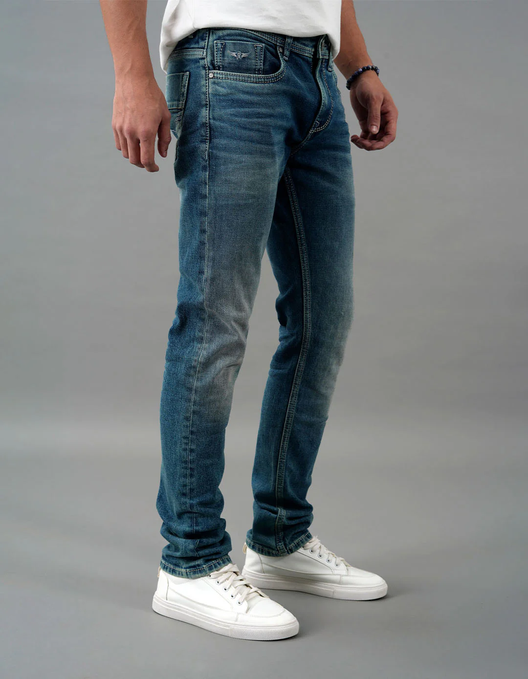 Med Blue 5 Pocket Mid-Rise Slim Straight Fit Jeans - Image 3