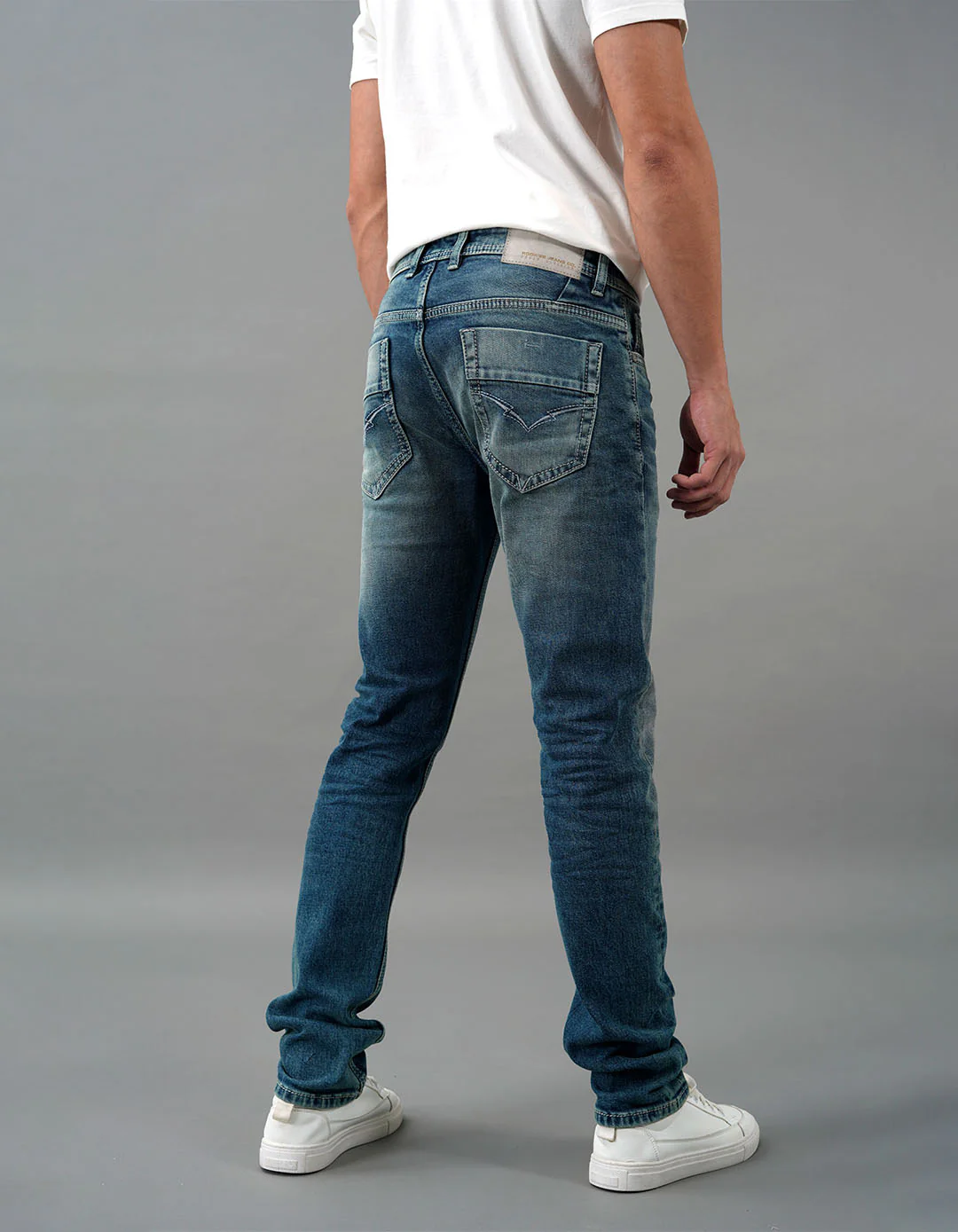 Med Blue 5 Pocket Mid-Rise Slim Straight Fit Jeans - Image 4